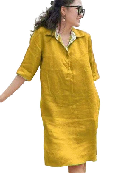 Women's Mid Dress with Peter Pan Collar and Patchwork