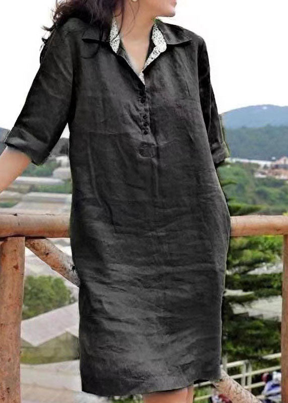 Women's Mid Dress with Peter Pan Collar and Patchwork