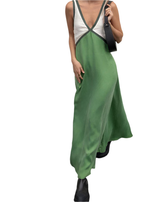 Women's Midi Dress V-neck Contrast Colours