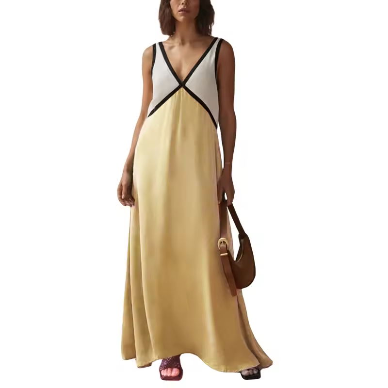 Women's Midi Dress V-neck Contrast Colours