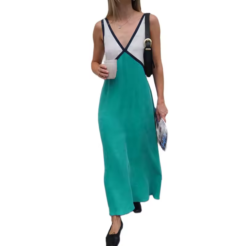 Women's Midi Dress V-neck Contrast Colours