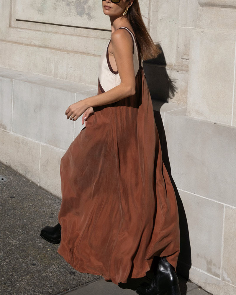 Women's Midi Dress V-neck Contrast Colours