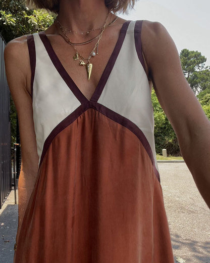 Women's Midi Dress V-neck Contrast Colours