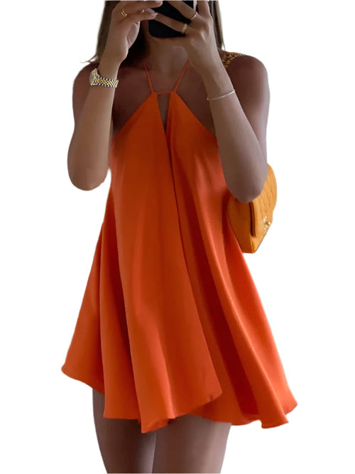 Women's Mini Dress Deep V-Neck Backless Spaghetti Straps Loose A-Line