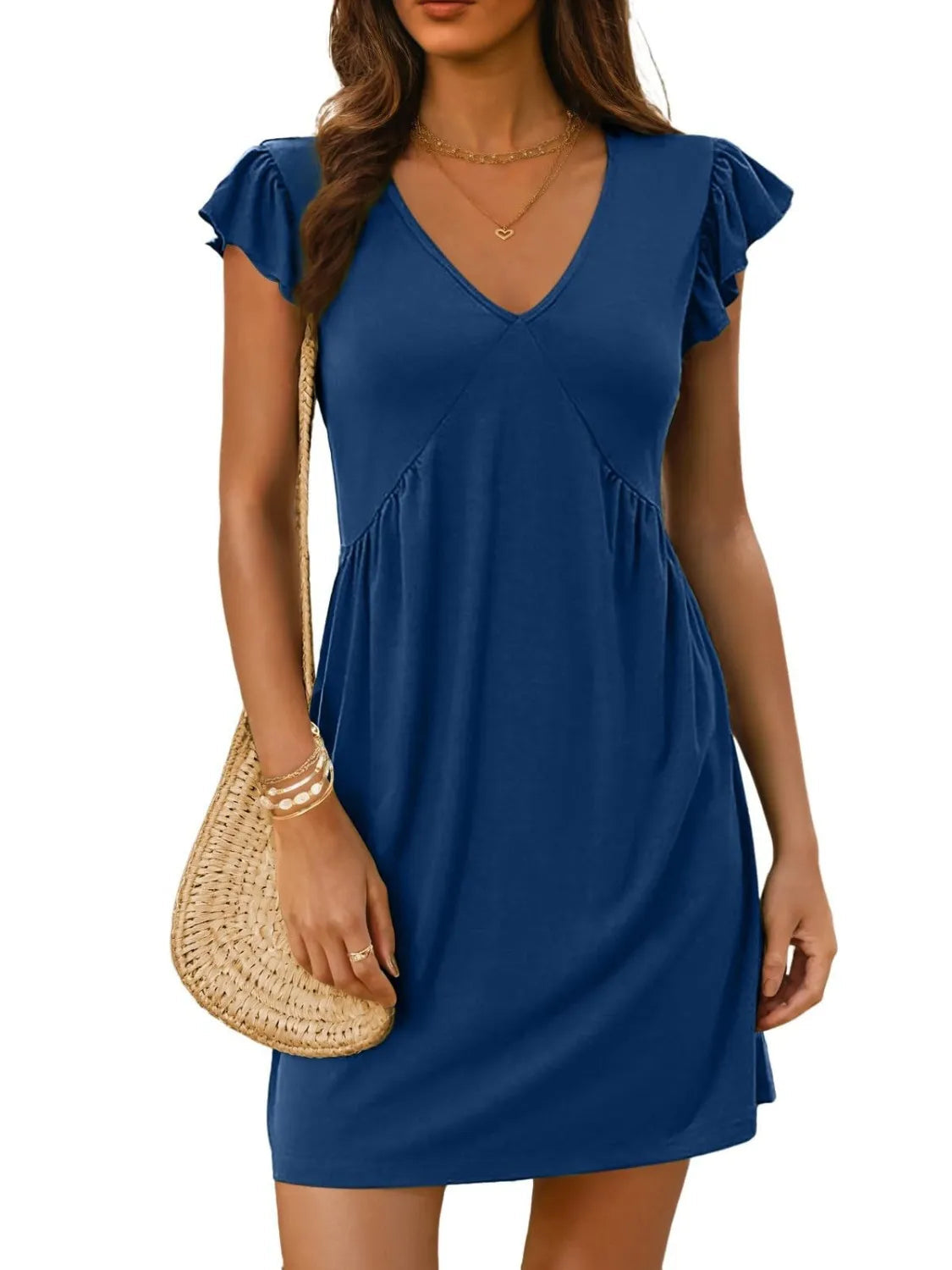 Women's Mini Dress V-Neck Ruffles Sleeveless