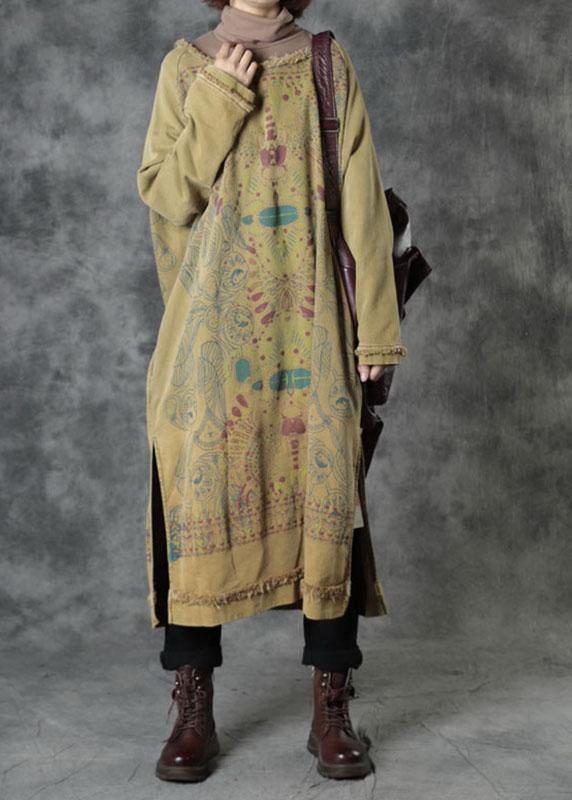 Women's O-Neck Cotton Dress with Side Slit