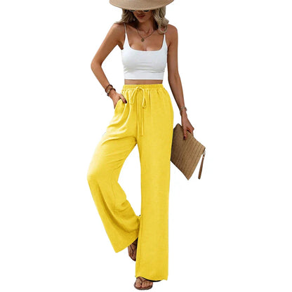 Women's Straight Trousers With Bow Front Elastic Waist High Quality Fabric