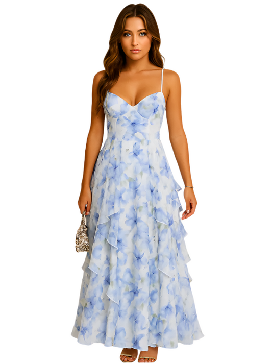 Women's Ruffled Floral Dress With Flowing Ruffles