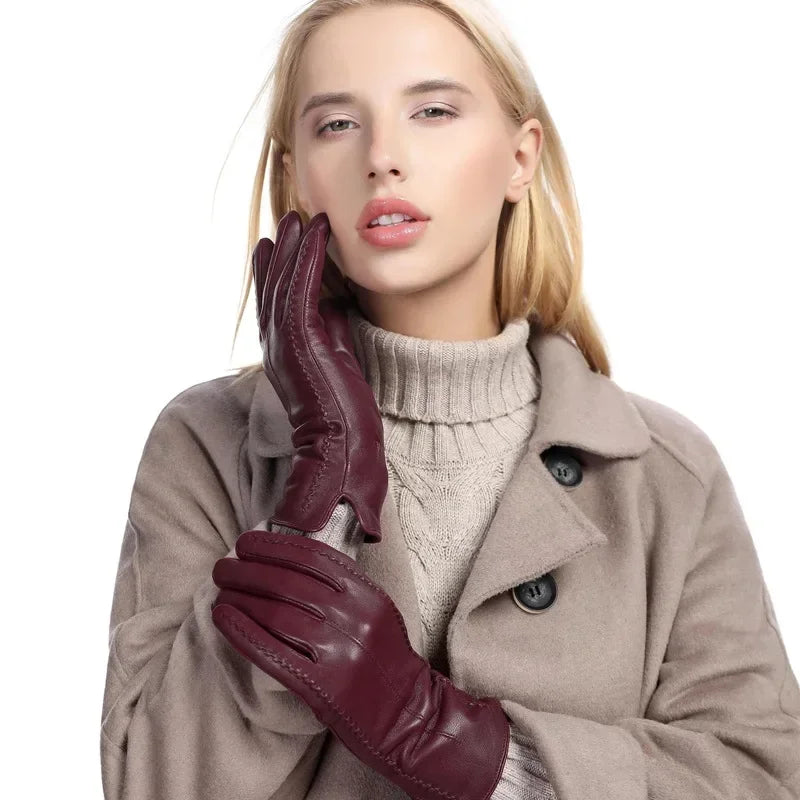 Warm Ladies Gloves Stylish Faux Leather with Soft Lining