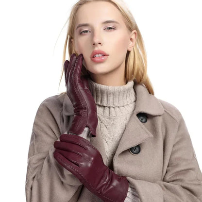 Warm Ladies Gloves Stylish Faux Leather with Soft Lining