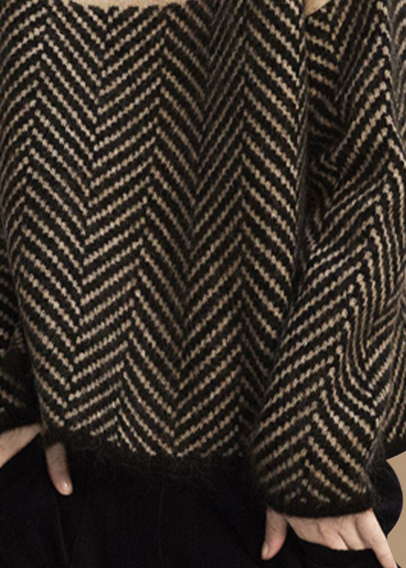 Warm Sweater Ladies Turtle Neck Knitted Style Pullover with Patchwork