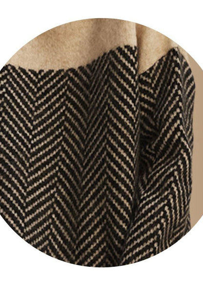 Warm Sweater Ladies Turtle Neck Knitted Style Pullover with Patchwork