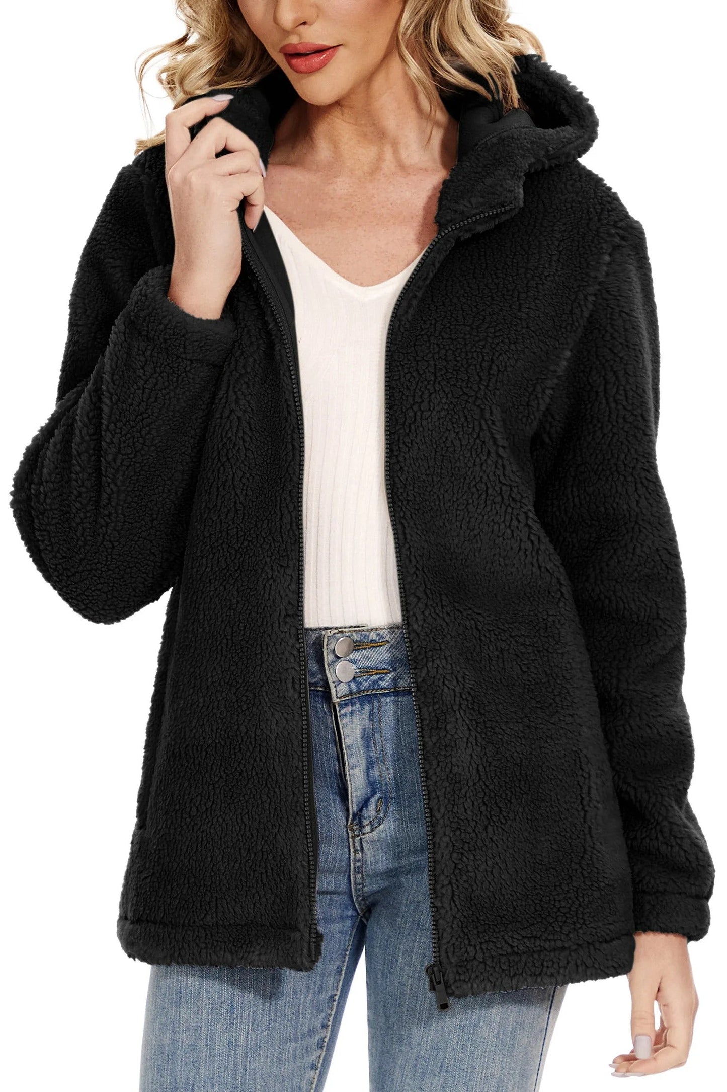 Warm fluffy women's coat