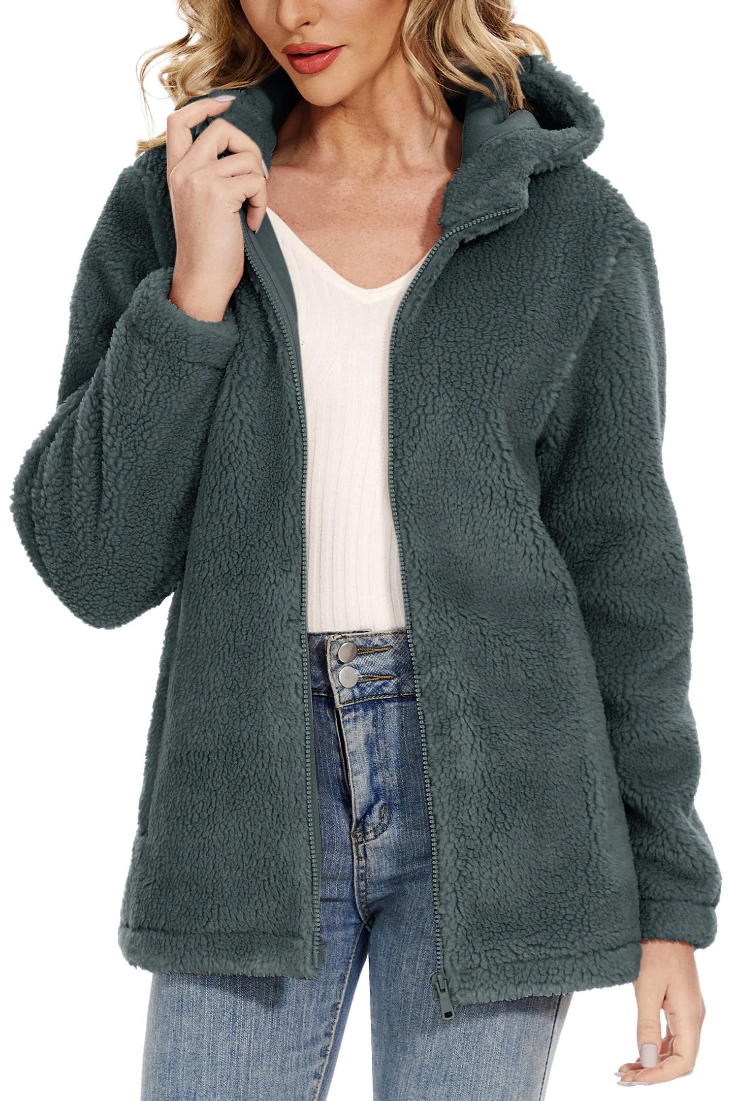 Warm fluffy women's coat