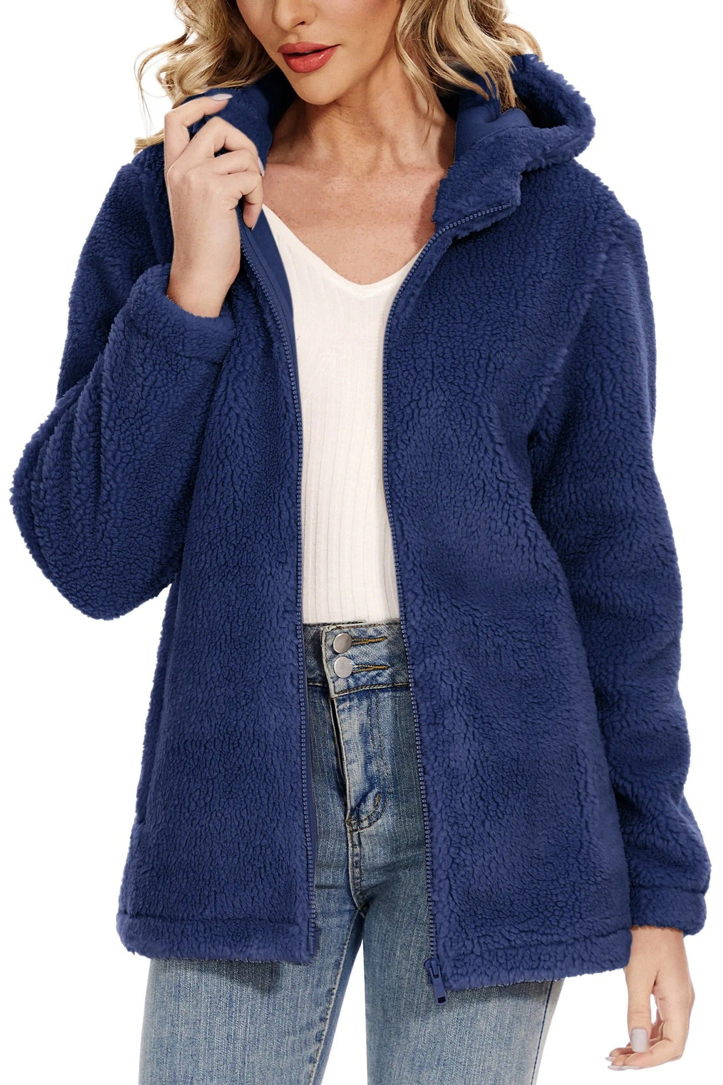 Warm fluffy women's coat