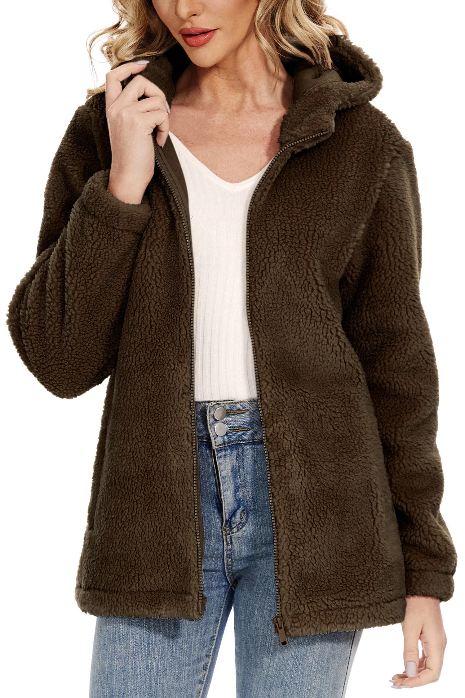 Warm fluffy women's coat