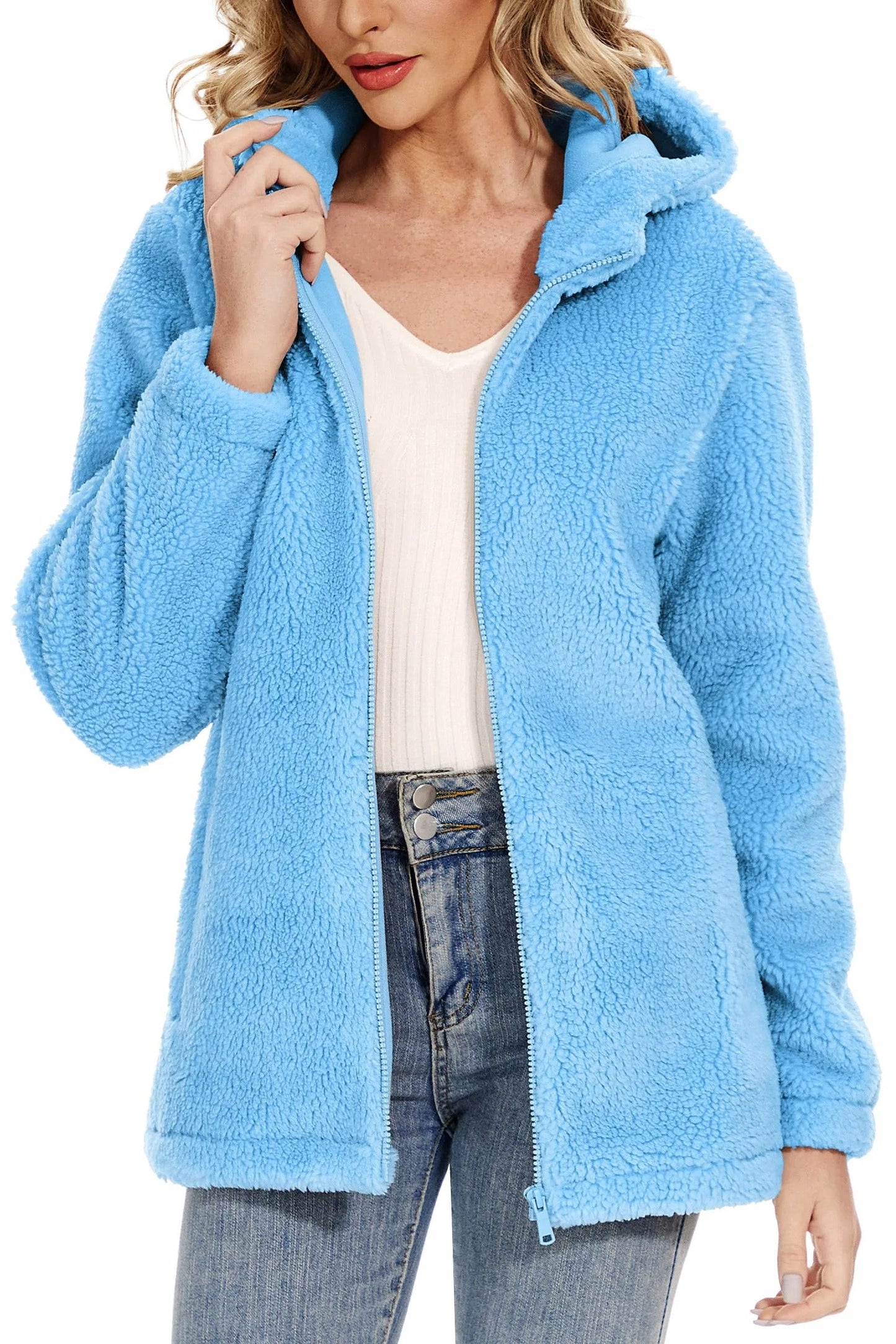 Warm fluffy women's coat