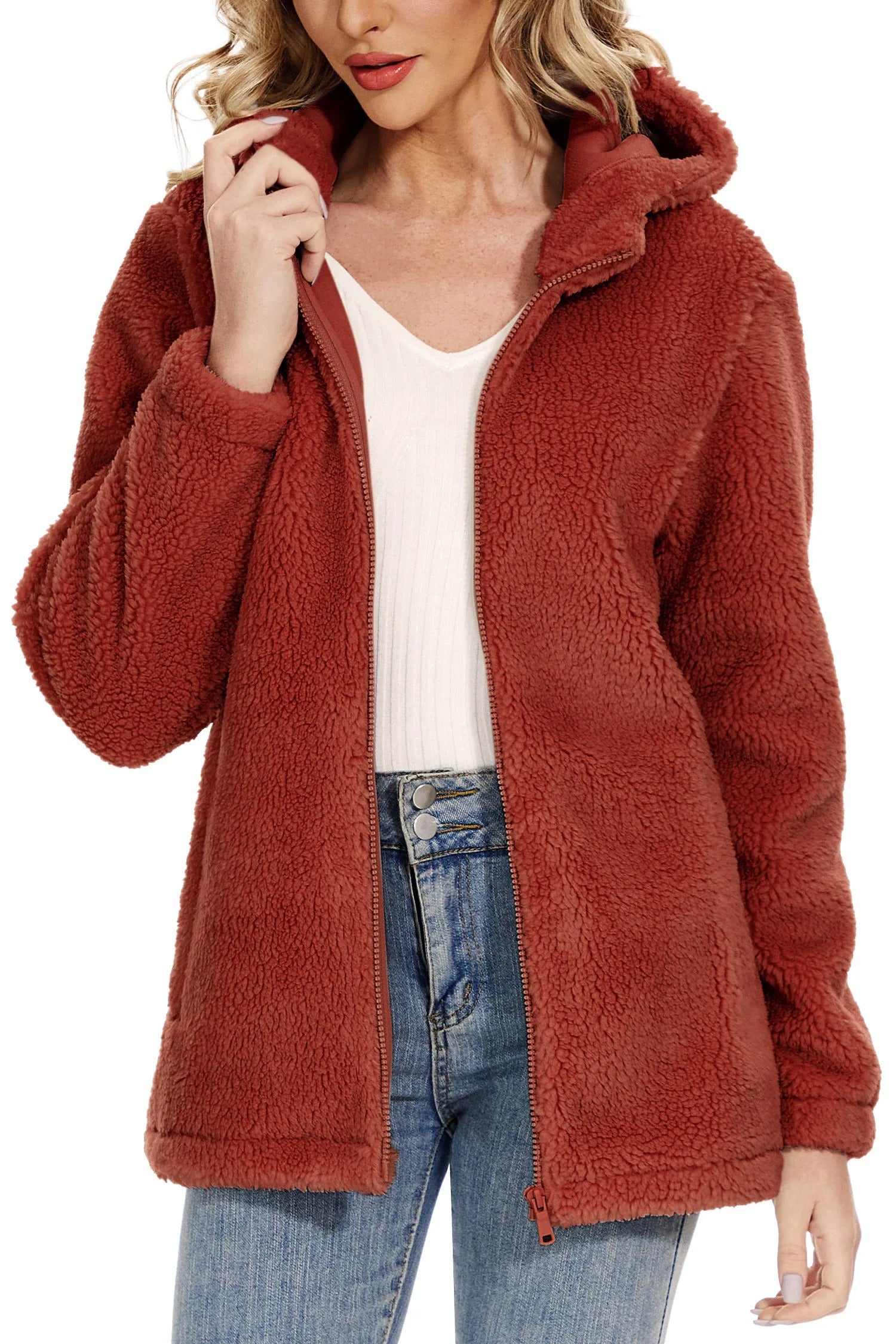 Warm fluffy women's coat