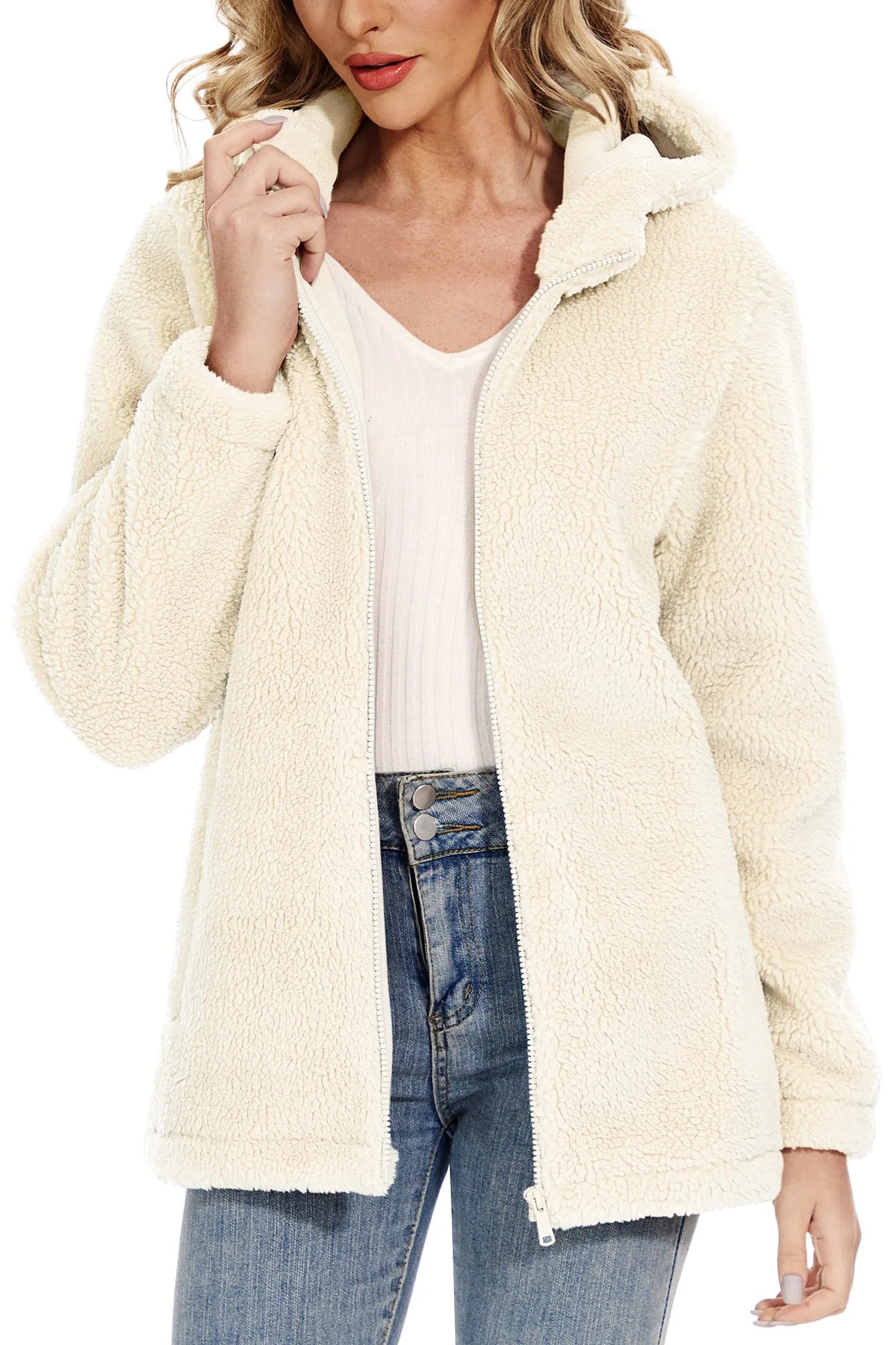 Warm fluffy women's coat