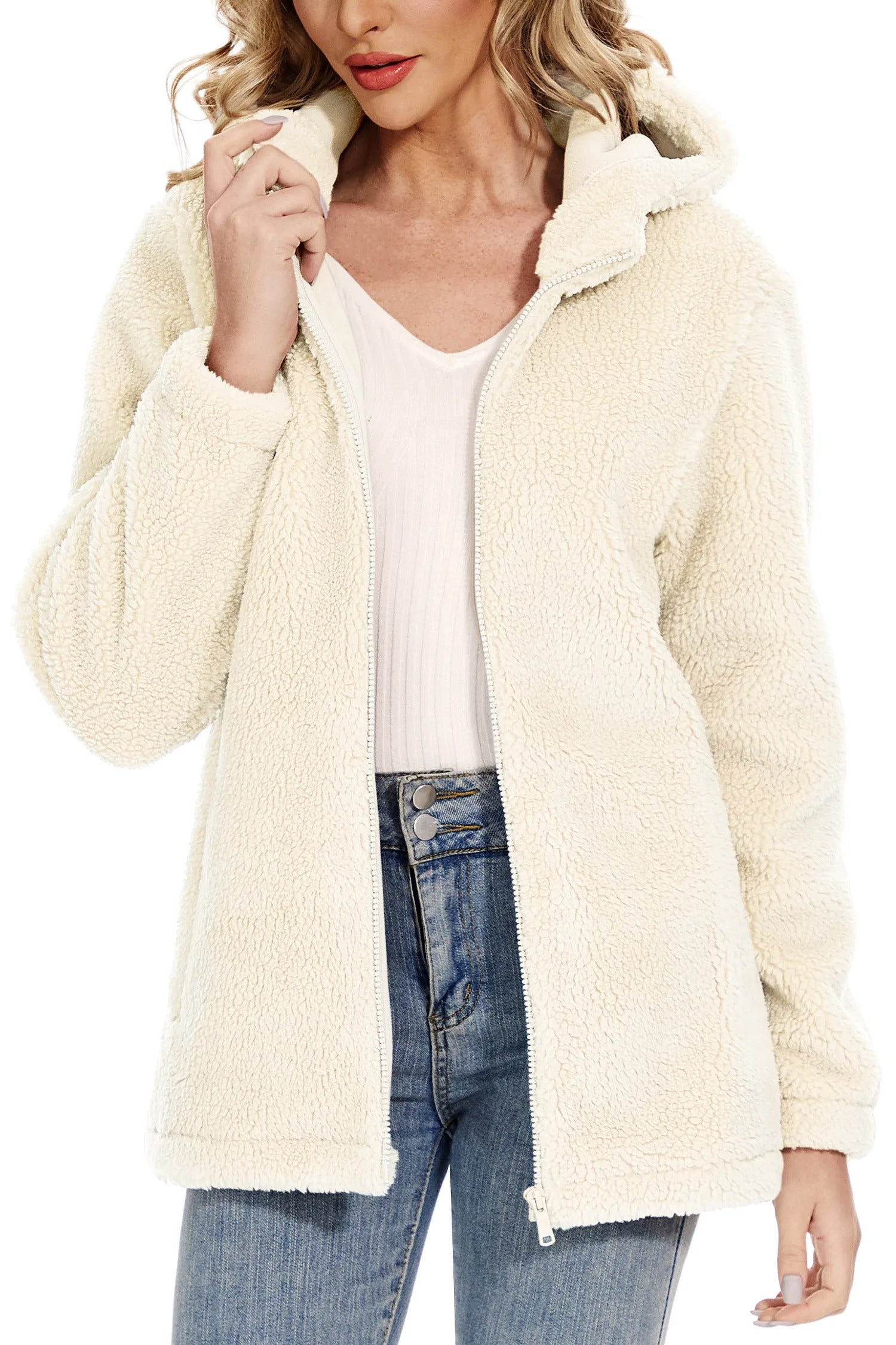 Warm fluffy women's coat
