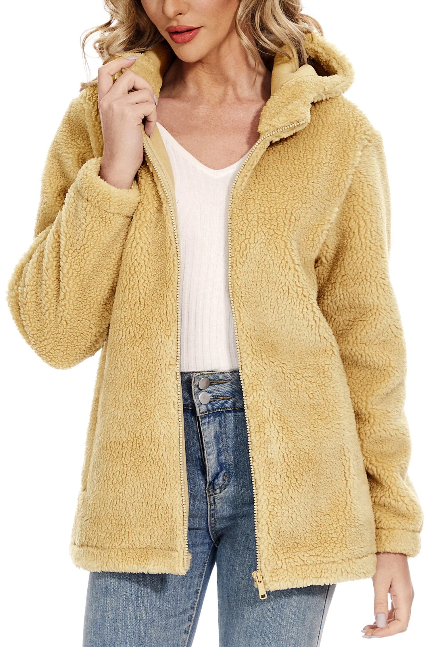 Warm fluffy women's coat