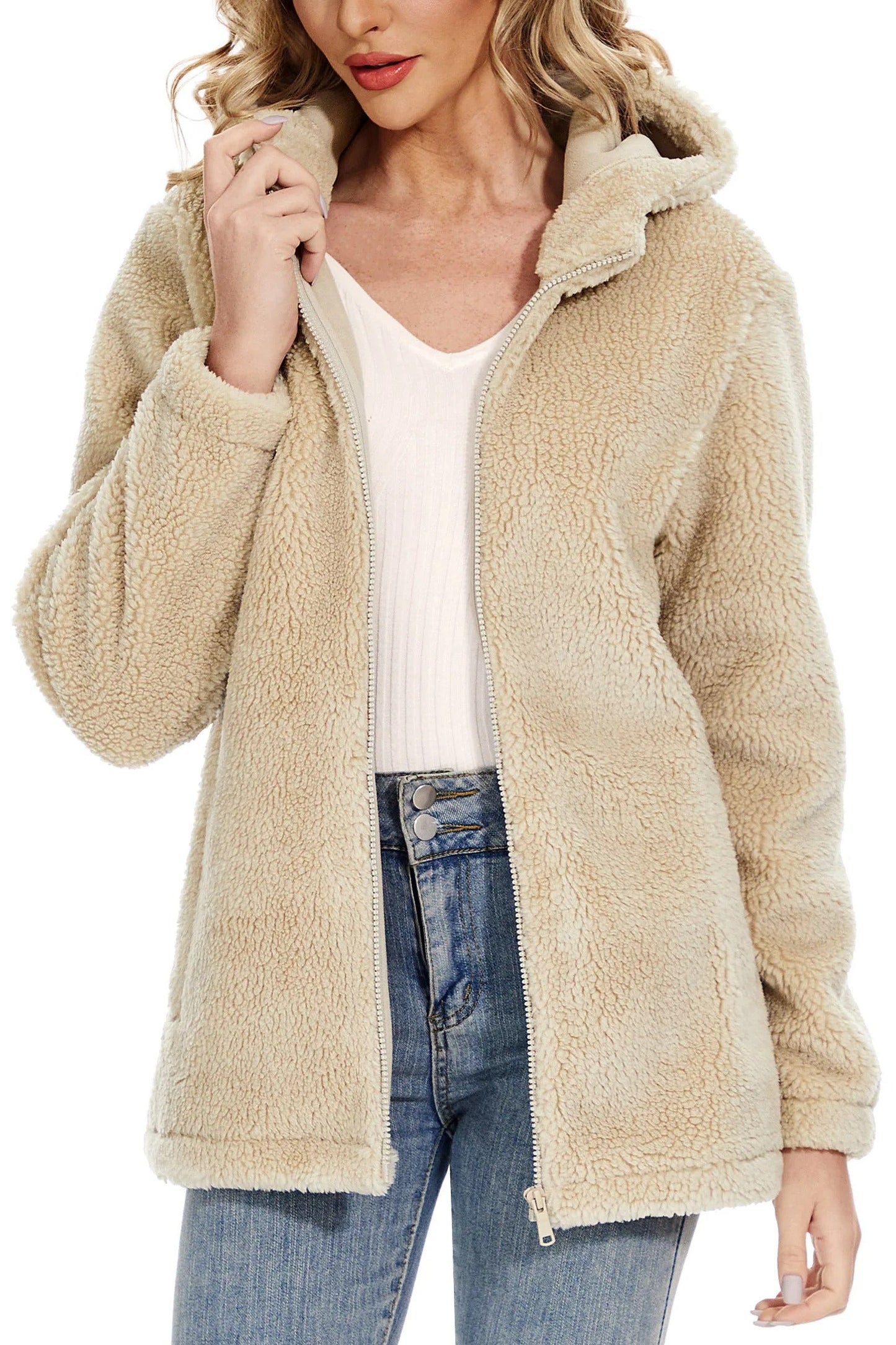 Warm fluffy women's coat