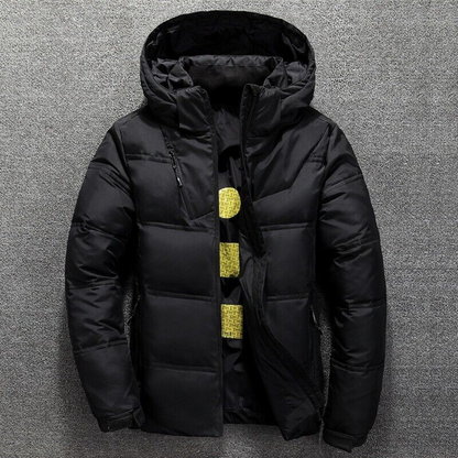 Warm hooded puffer jacket for men