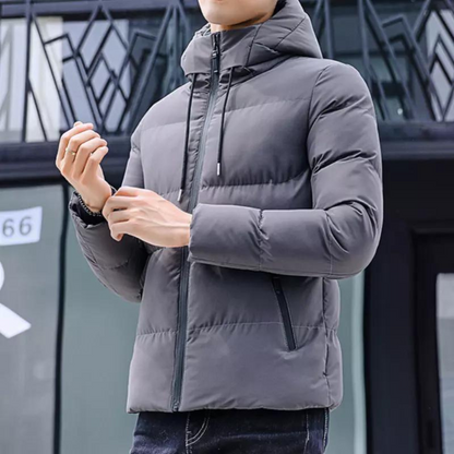 Warm hooded puffer jacket for men
