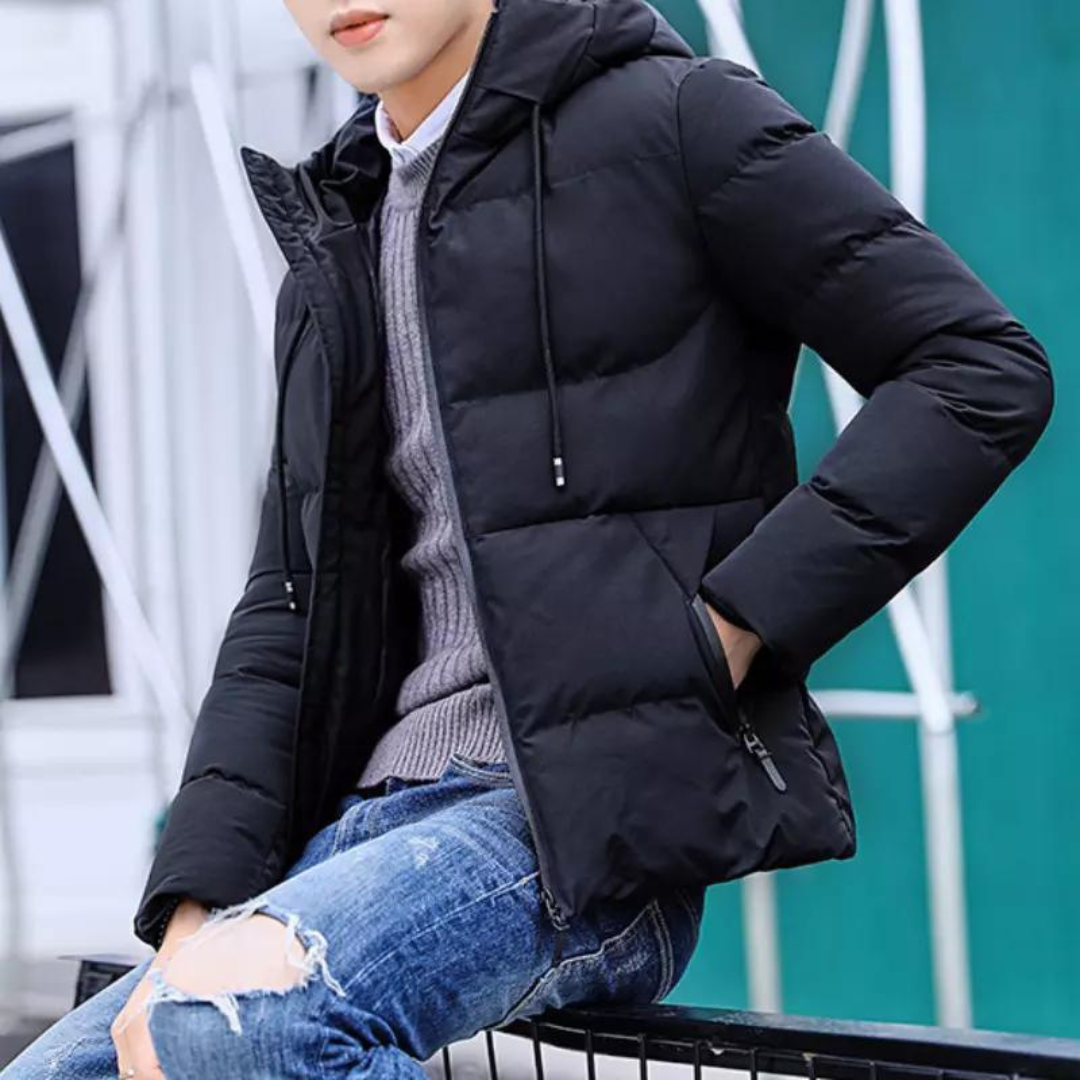 Warm hooded puffer jacket for men