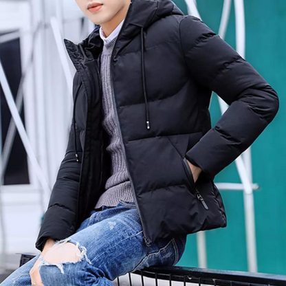 Warm hooded puffer jacket for men