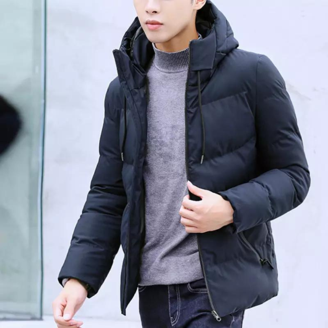 Warm hooded puffer jacket for men