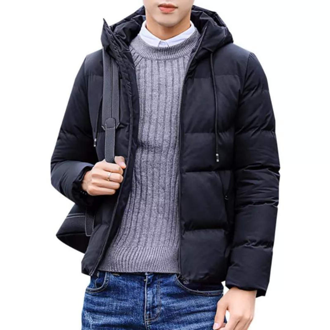 Warm hooded puffer jacket for men