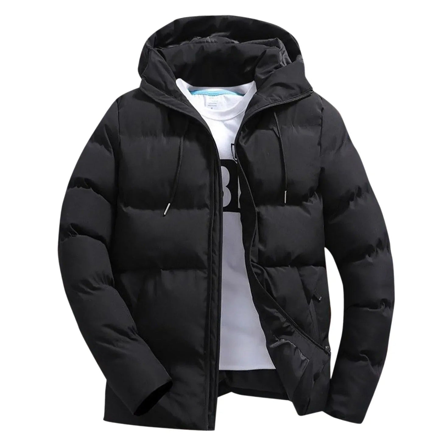 Warm hooded puffer jacket for men