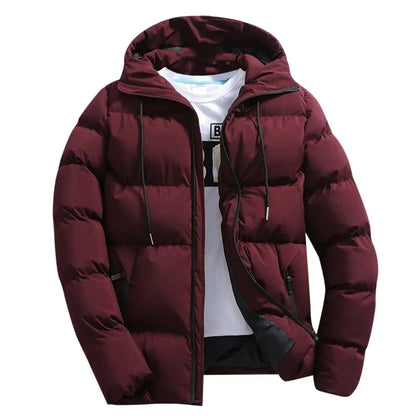 Warm hooded puffer jacket for men