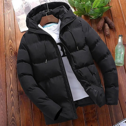 Warm hooded puffer jacket for men