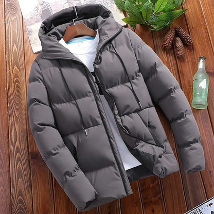 Warm hooded puffer jacket for men