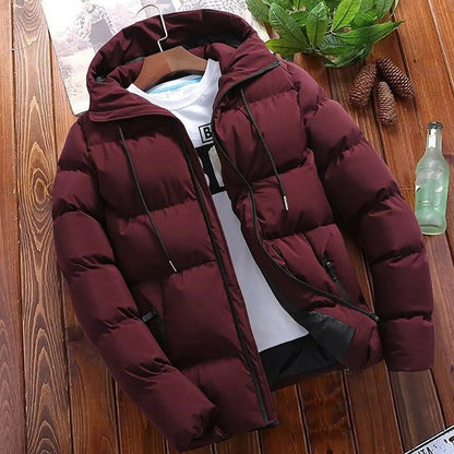 Warm hooded puffer jacket for men