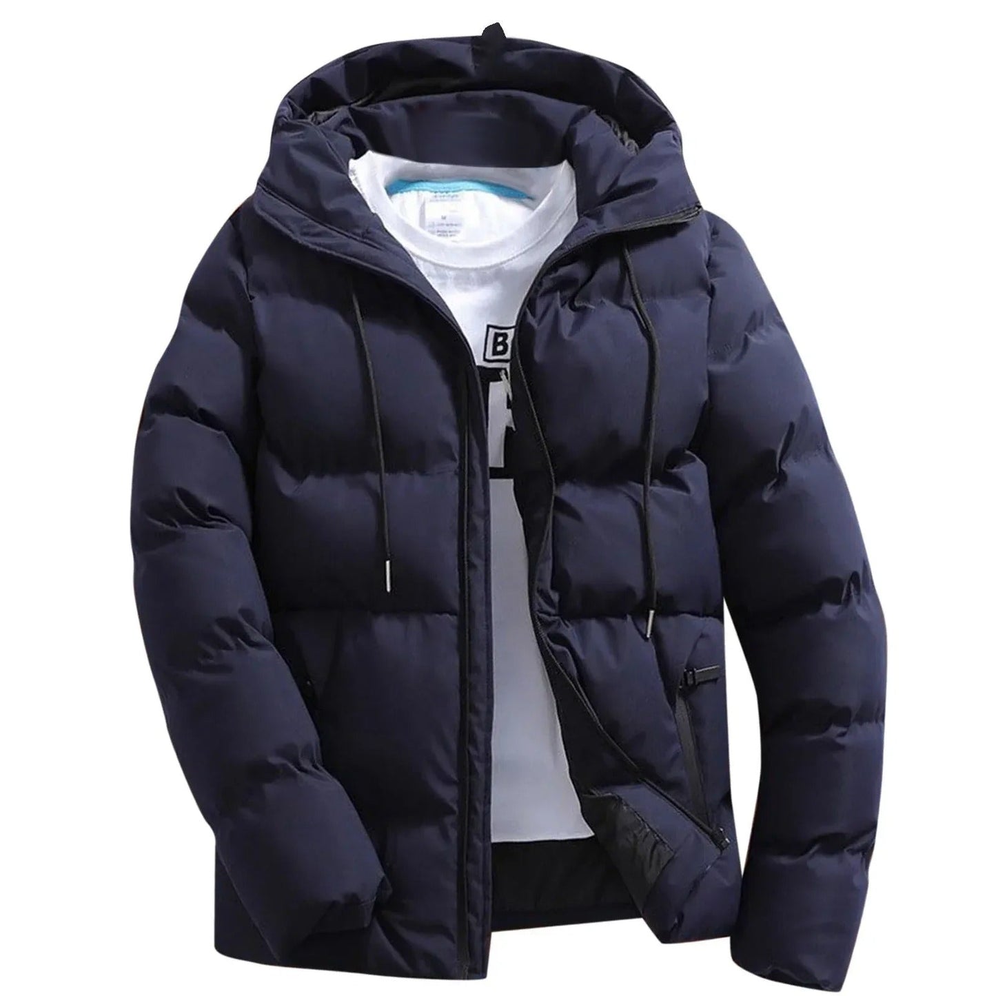Warm hooded puffer jacket for men