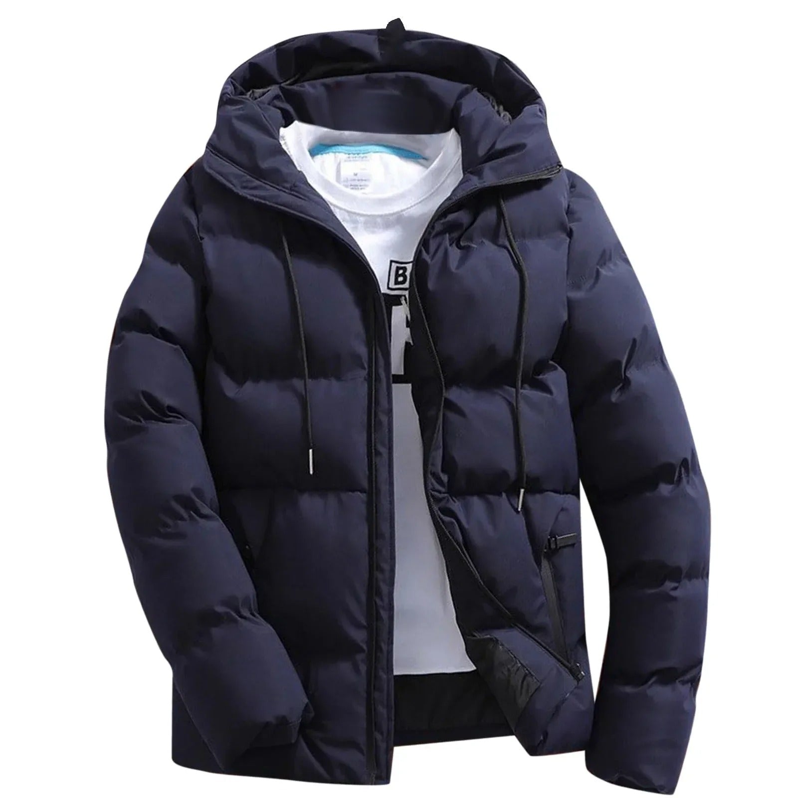 Warm hooded puffer jacket for men