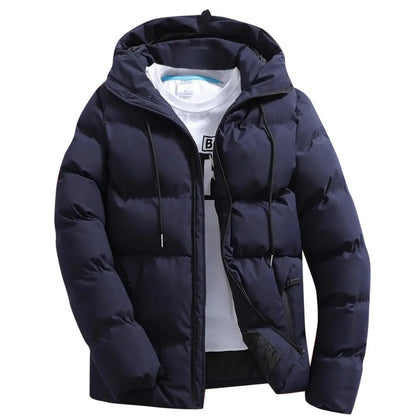 Warm hooded puffer jacket for men