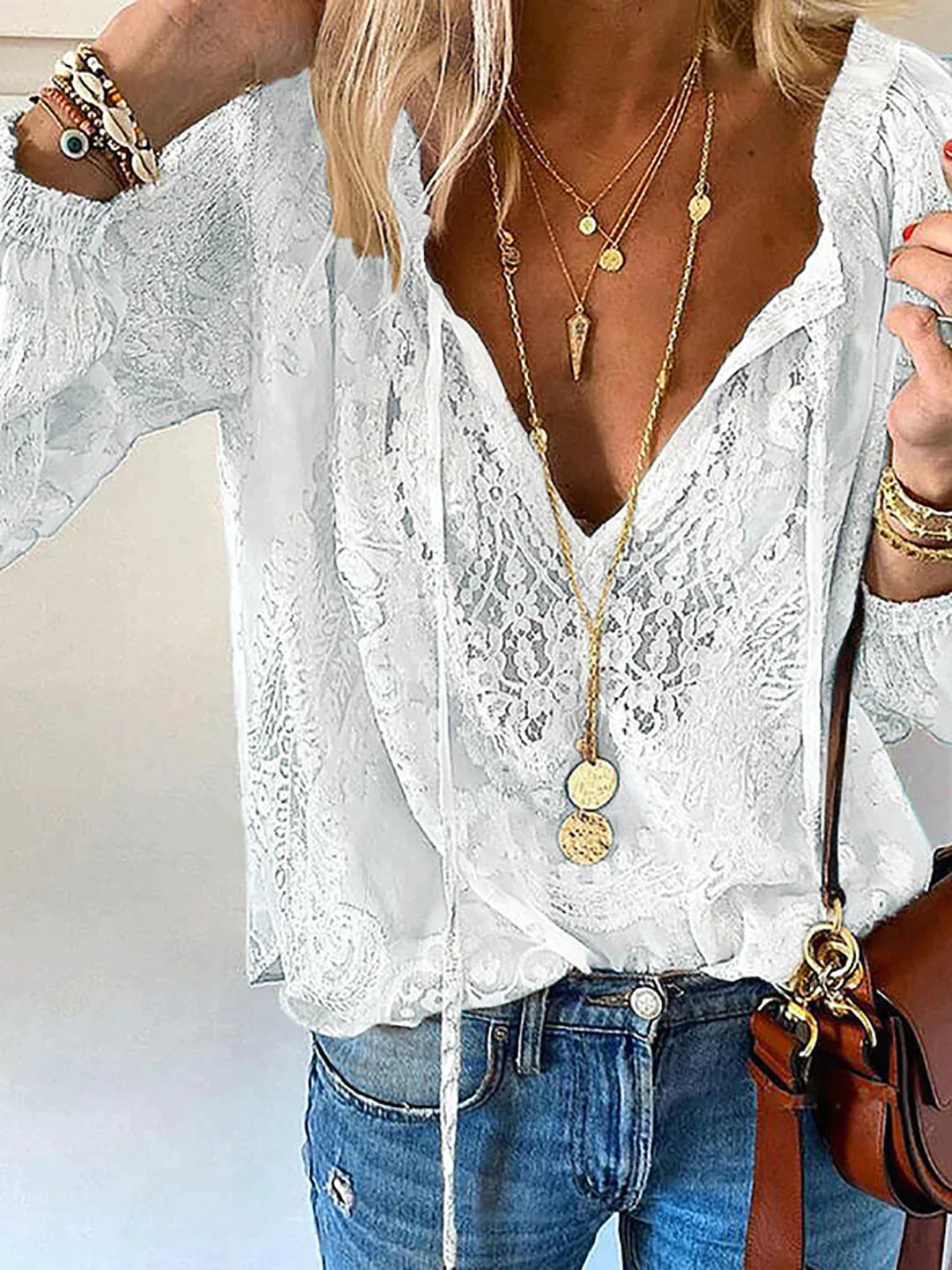 White Blouse Ladies Unique Style With Pointed Details Cotton