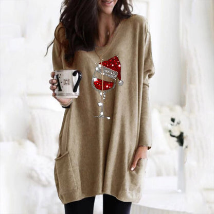 Wine & Christmas hat Sweatshirt for women