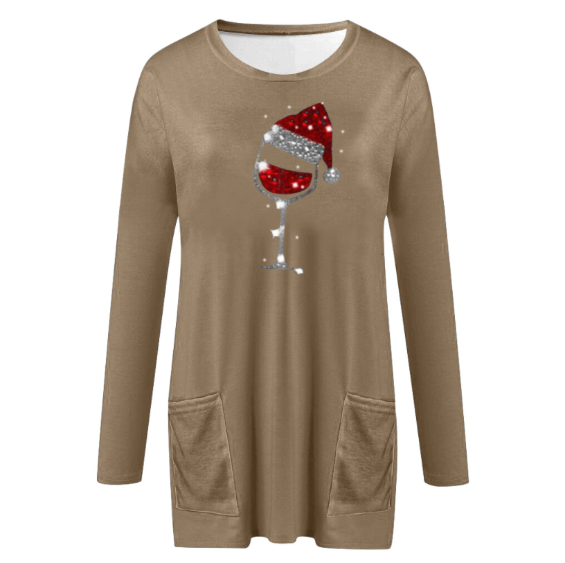 Wine & Christmas hat Sweatshirt for women