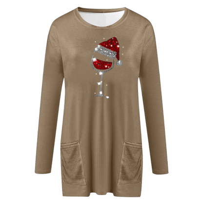 Wine & Christmas hat Sweatshirt for women