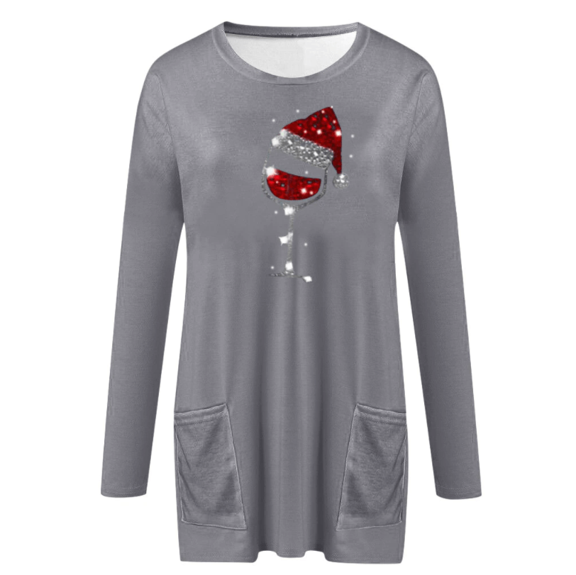 Wine & Christmas hat Sweatshirt for women