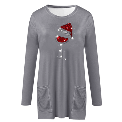 Wine & Christmas hat Sweatshirt for women