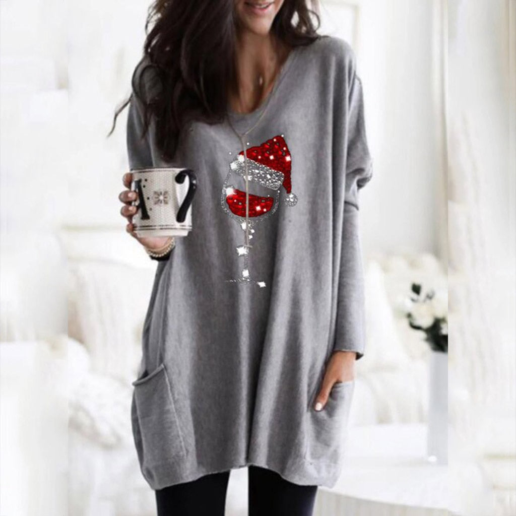 Wine & Christmas hat Sweatshirt for women