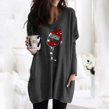 Wine & Christmas hat Sweatshirt for women