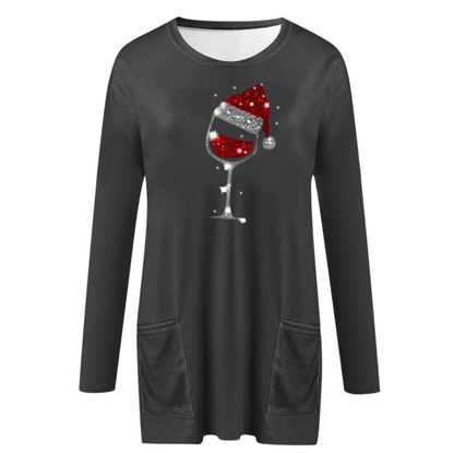 Wine & Christmas hat Sweatshirt for women