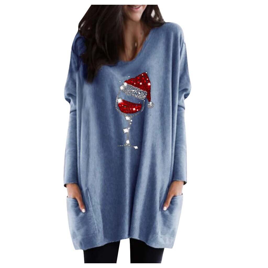 Wine & Christmas hat Sweatshirt for women